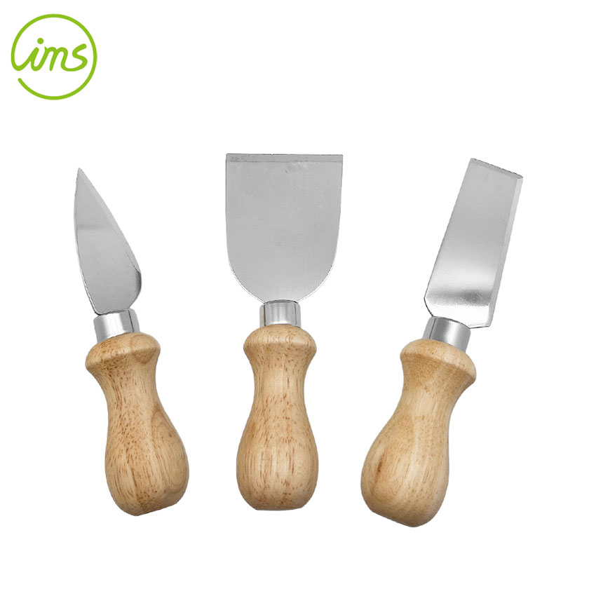 3-Piece Stainless Steel Cheese Knife Set with Wooden Handle | Cheese Spreader, Cutter & Slicer